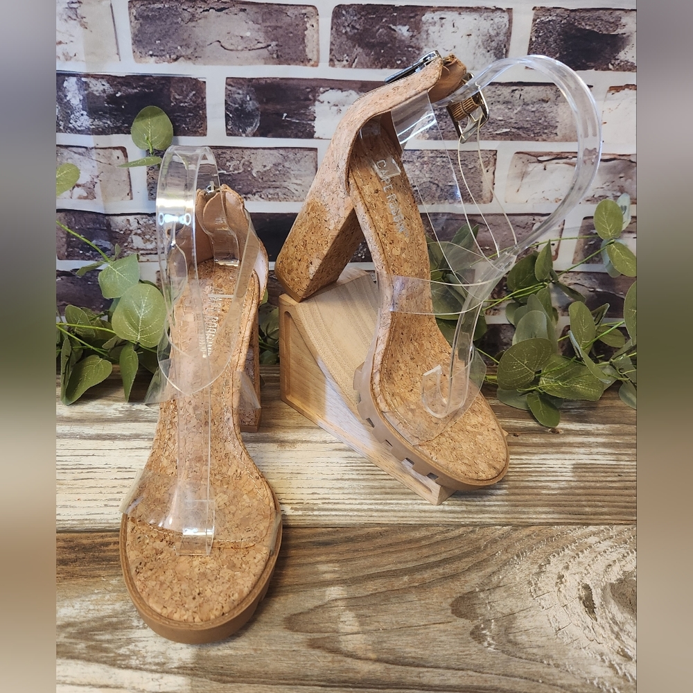 Cape Robbin Cork and Clear Strap Heels